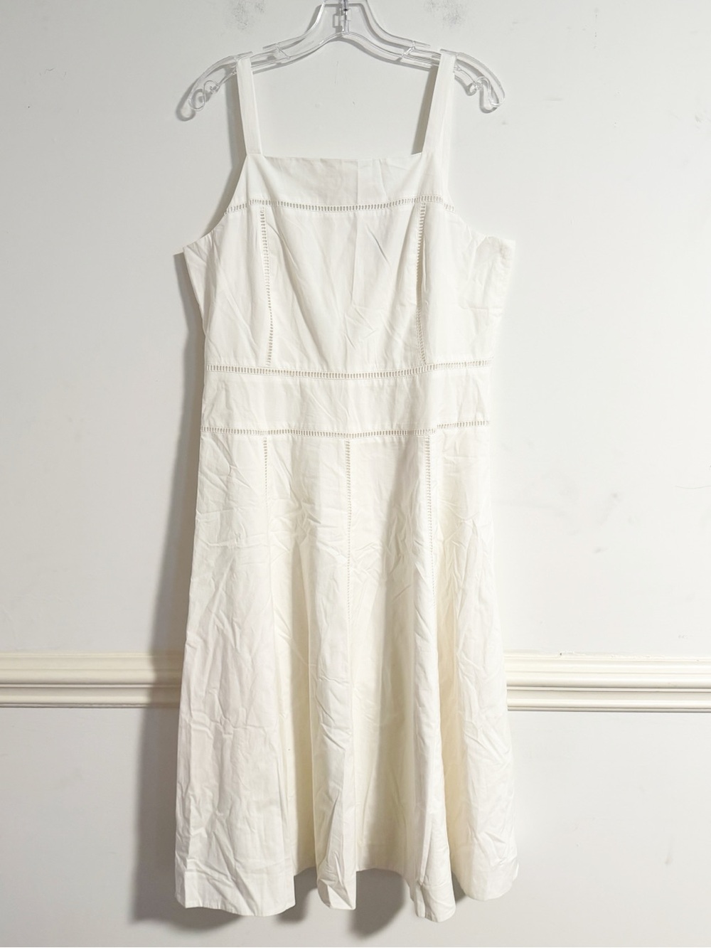 J. Crew Factory White 100% Cotton Square Neck Midi Dress Size 14